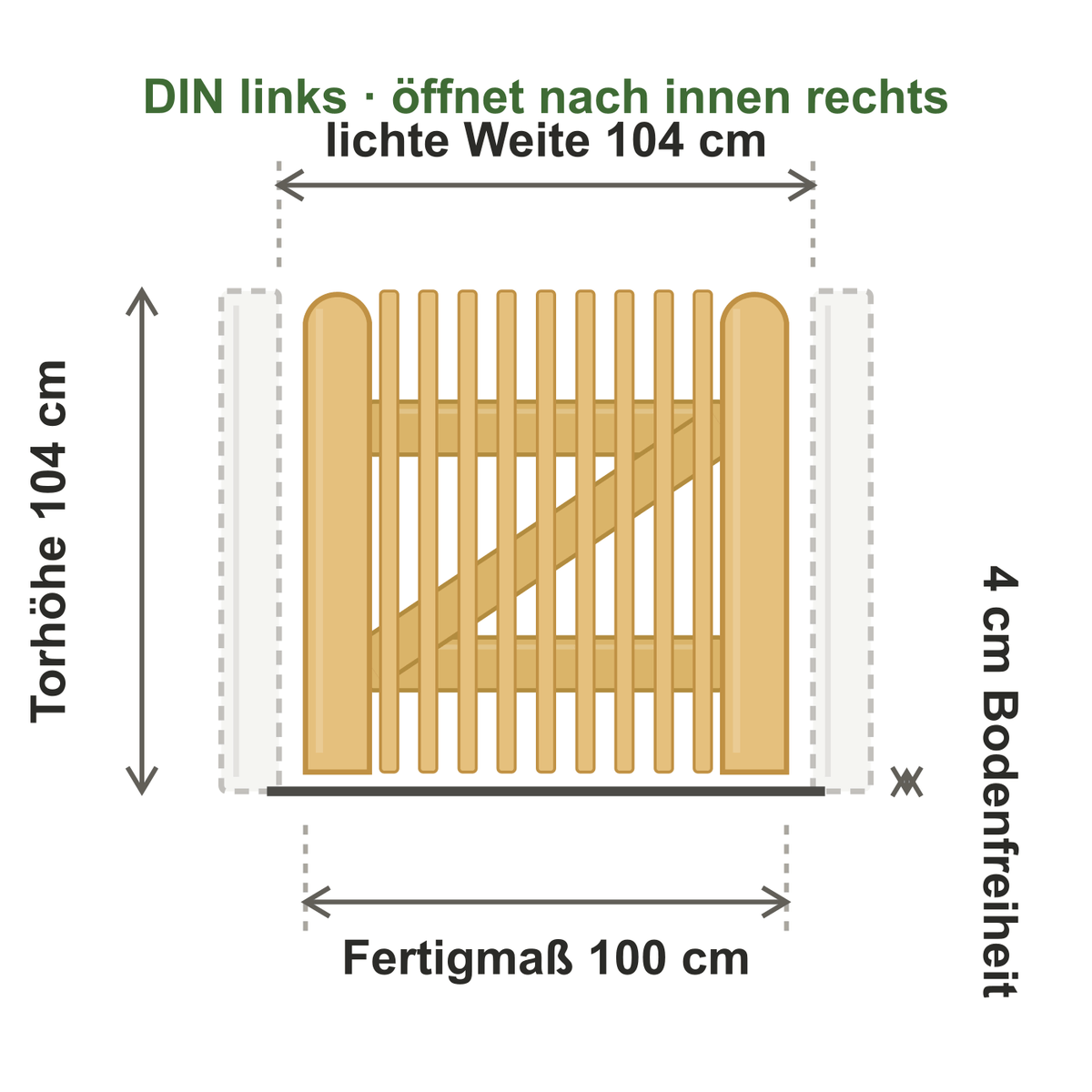 Zauntürchen nach Maß Quadratzaun 32A Lärche, Referenzmaß 100 × 100 cm, DIN links, ohne Beschlag