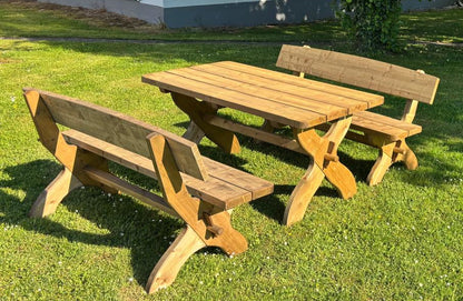 Garnitur Model Birktal – Tisch + Bänke – rustikal – Biergarten