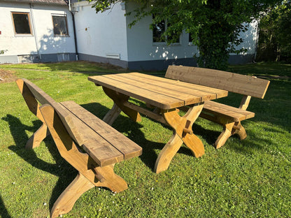 Garnitur Model Birktal – Tisch + Bänke – rustikal – Biergarten
