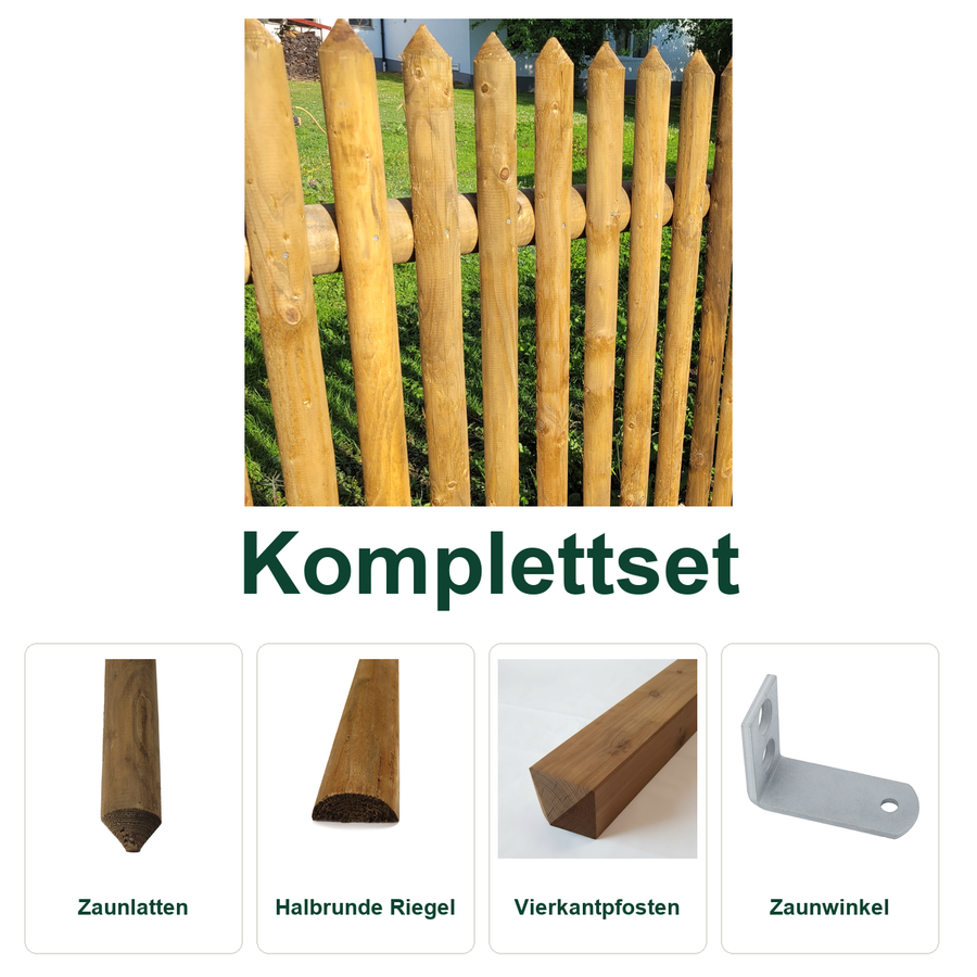 Senkrechter Lattenzaun Komplettset – Vierkantpfosten in Originalansicht