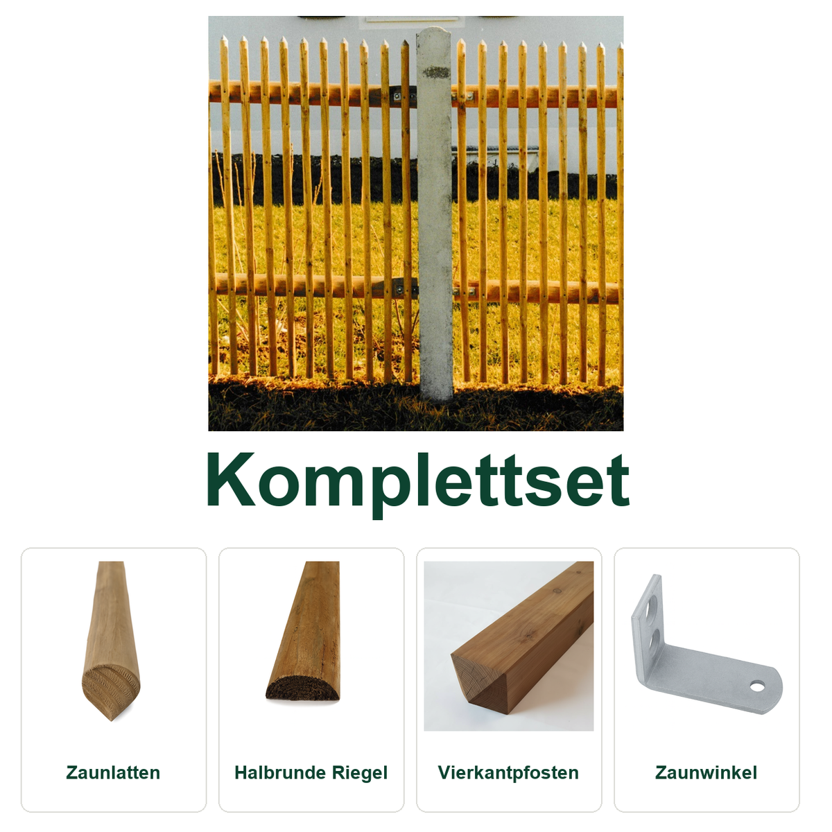 Knüppelzaun 1R Komplettset mit Vierkantpfosten
