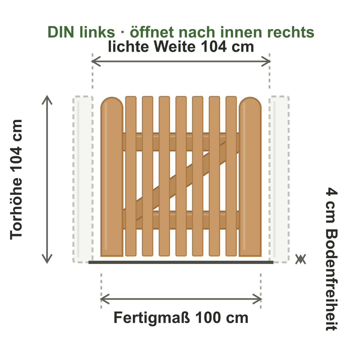 Zauntürchen nach Maß Hobellattenzaun 12A, Referenzmaß 100 × 100 cm, DIN links, ohne Beschlag